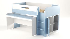 3D Bunk Bed with Desk and Storage