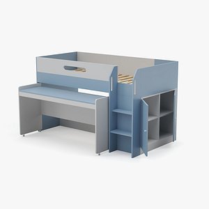 3D Bunk Bed with Desk and Storage