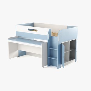 3D Bunk Bed with Desk and Storage