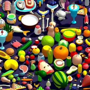 3D Food Pack - 310 Foods Mega Pack - Low poly Vegetable Fruits Drink Veg  Non Veg