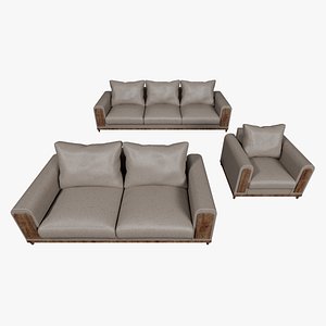 3D Rustic Sofa Pack - Leather Upholstered Furniture