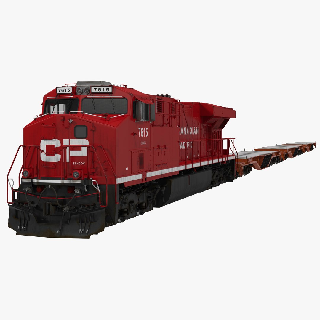 Train ES40DC Canadian Pacific and Flat Car 3D model preview