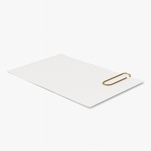 Paper With Gold Paper Clip 3D model