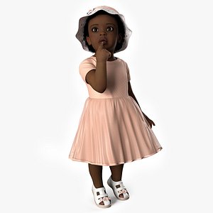3D African Baby Girl Light Skin in Summer Surprised Fur model