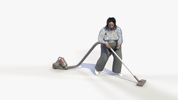 3D realistically woman vacuum cleaning