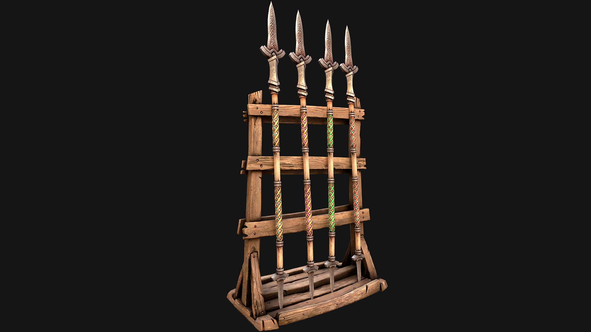 3D Medieval Wooden Spear Rack Weaponry Armory Set model https://p.turbosquid.com/ts-thumb/Dg/ymwO5K/4g/wearaforwithspear4/png/1771083395/1920x1080/fit_q87/eacbbeb08dd8472932b4c9e4e80cef2f138f7c59/wearaforwithspear4.jpg