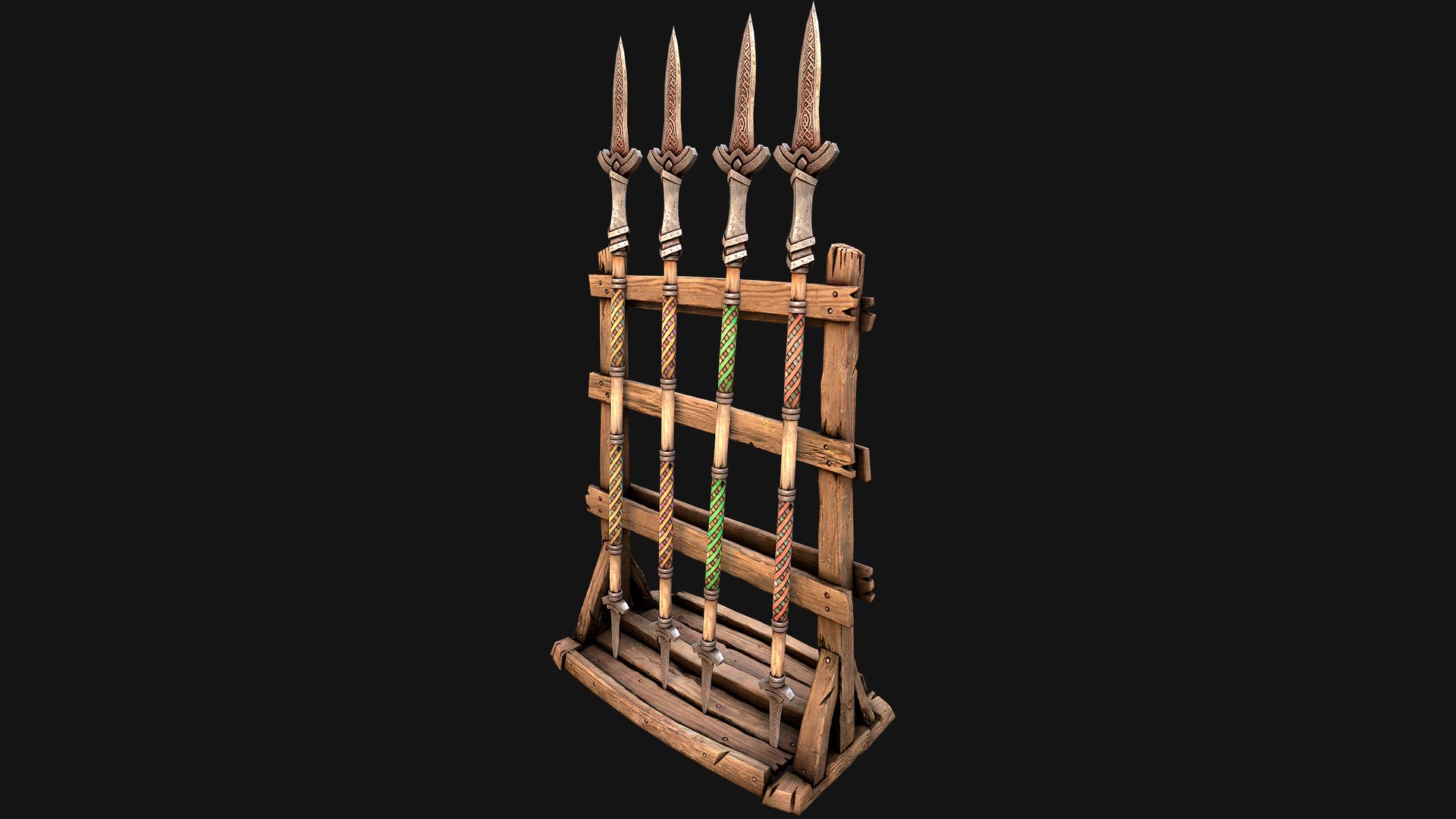 3D Medieval Wooden Spear Rack Weaponry Armory Set model https://p.turbosquid.com/ts-thumb/Dg/ymwO5K/UV/wearaforwithspear9/png/1771083401/1920x1080/fit_q87/8da4c534231b342f6040901f9ea5cb0d6d5668fd/wearaforwithspear9.jpg