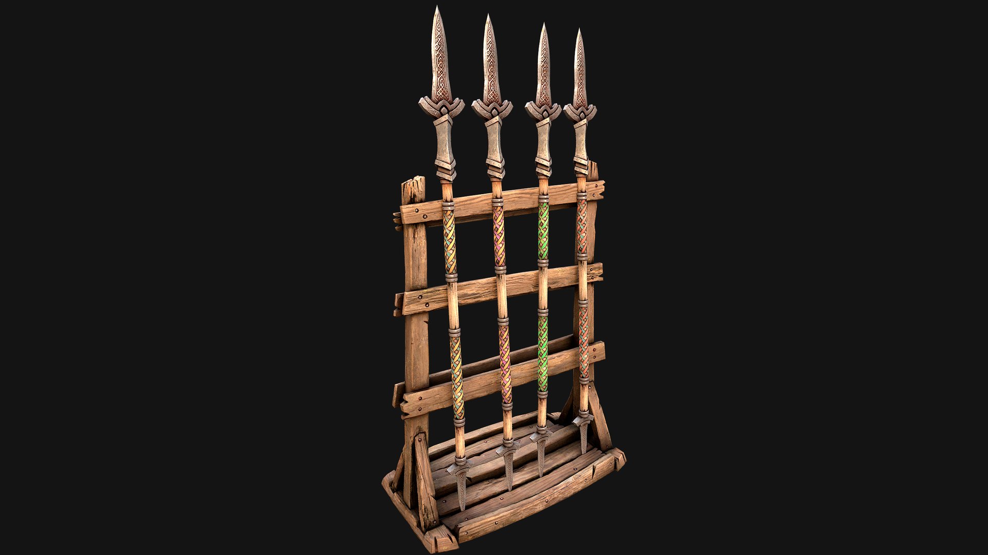 3D Medieval Wooden Spear Rack Weaponry Armory Set model https://p.turbosquid.com/ts-thumb/Dg/ymwO5K/j1/wearaforwithspear5/png/1771083397/1920x1080/fit_q87/5a1041250253be3244587e3e58c78e38b8886fa3/wearaforwithspear5.jpg