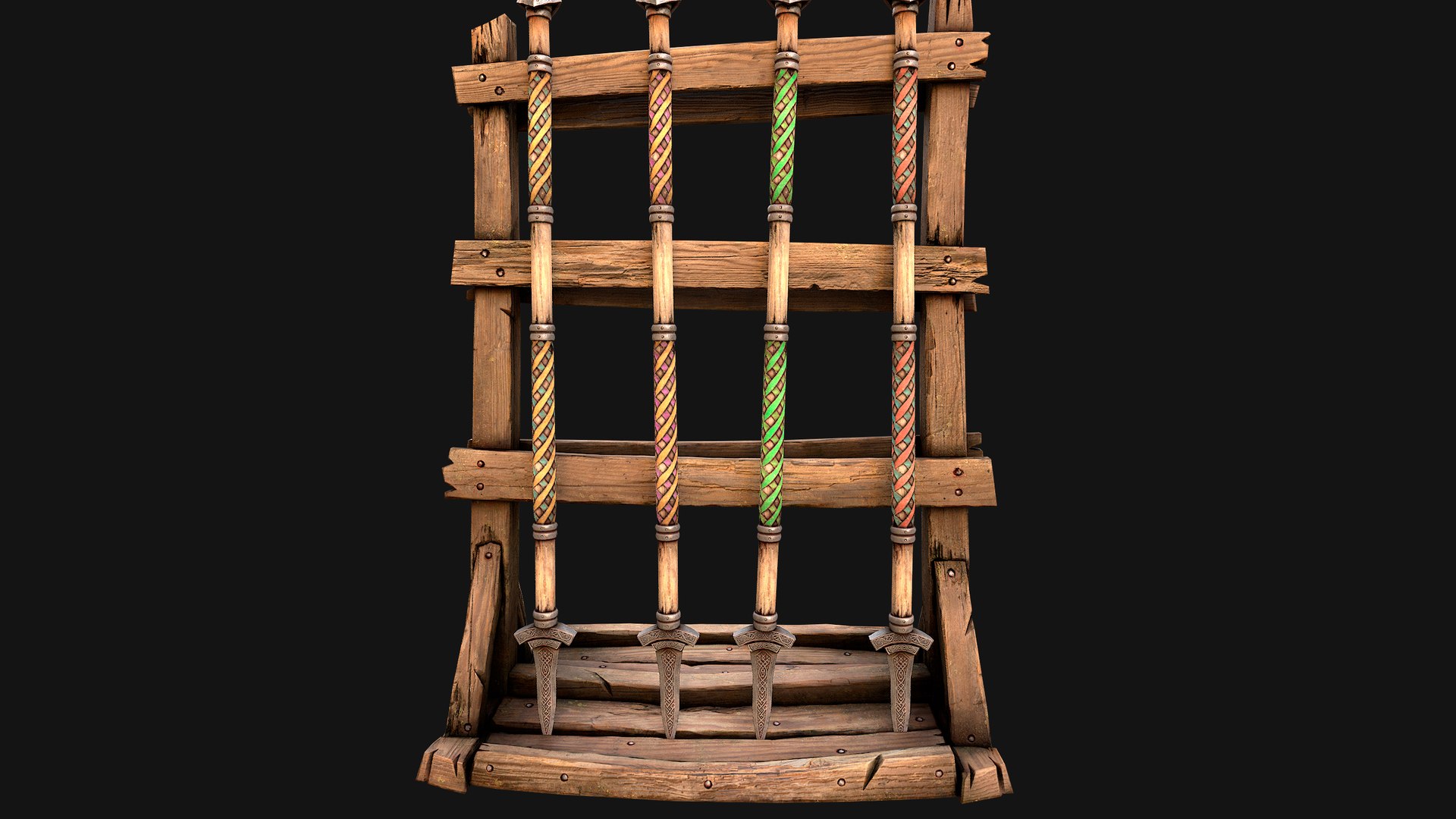 3D Medieval Wooden Spear Rack Weaponry Armory Set model https://p.turbosquid.com/ts-thumb/Dg/ymwO5K/kE/wearaforwithspear11/png/1771083401/1920x1080/fit_q87/a02119633d5965bf9fa10554a7f8a37c34c9f720/wearaforwithspear11.jpg