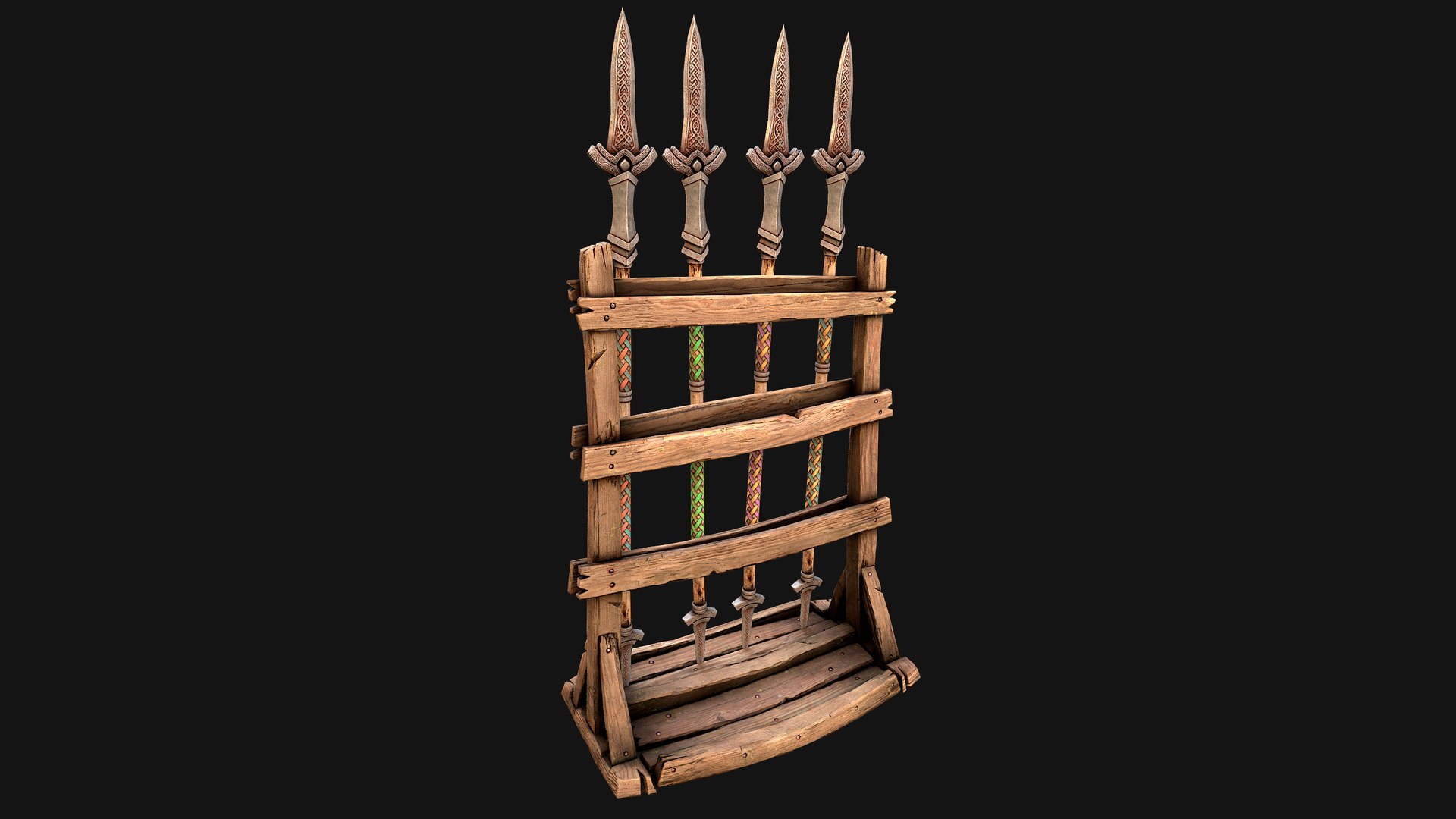 3D Medieval Wooden Spear Rack Weaponry Armory Set model https://p.turbosquid.com/ts-thumb/Dg/ymwO5K/ud/wearaforwithspear8/png/1771083399/1920x1080/fit_q87/4a639f556971996d53445c9a989e13141dc4f0e7/wearaforwithspear8.jpg