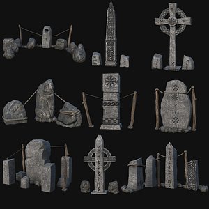3D VIKING NORSE ROCK STONE STRUCTURES TOTEMS SYMBOL COLLECTION AAA