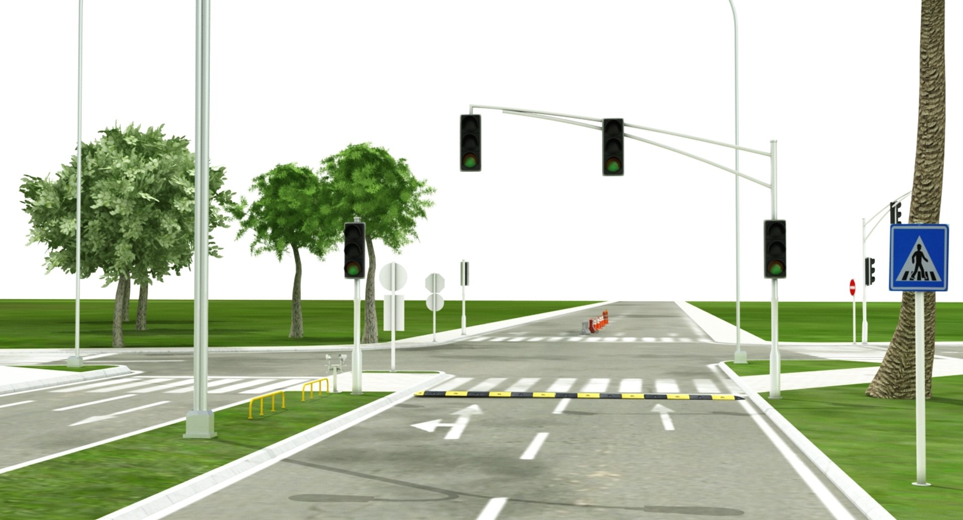 3D Model Intersection 3 Road - TurboSquid 1359396