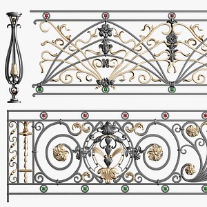 3D Decorative Wrought Iron Railing 3D Model  Ornamental Forged Fence for Architectural Visualization model