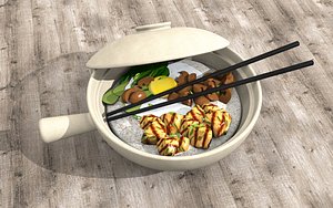 Clay pot rice bowl 3D model
