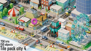 City low Poly 4 Tile pack 3D