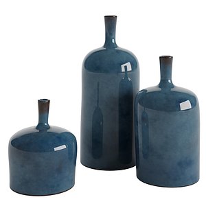 Three Glazed Vases Blue 3D model