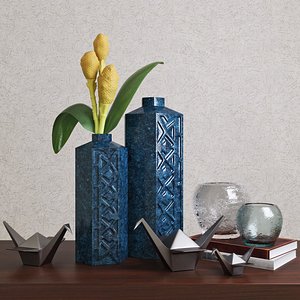 decorative set vases books 3D model