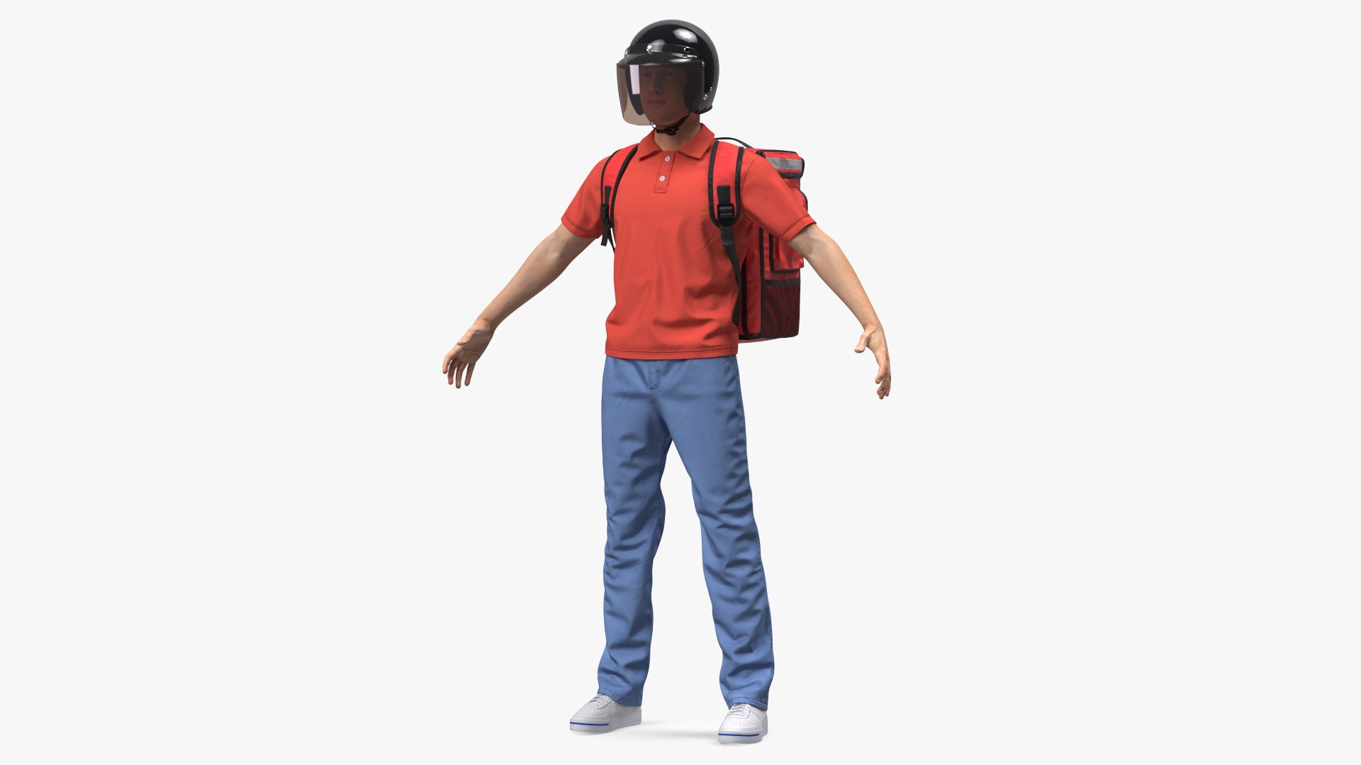 Food Delivery Man wearing Helmet T Pose Fur 3D model preview