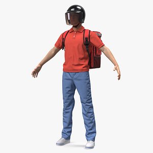 Food Delivery Man wearing Helmet T Pose Fur