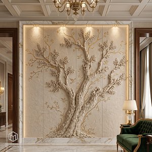 3D Decorative Tree 3D Relief Mural for CNC and 3D Printing 440
