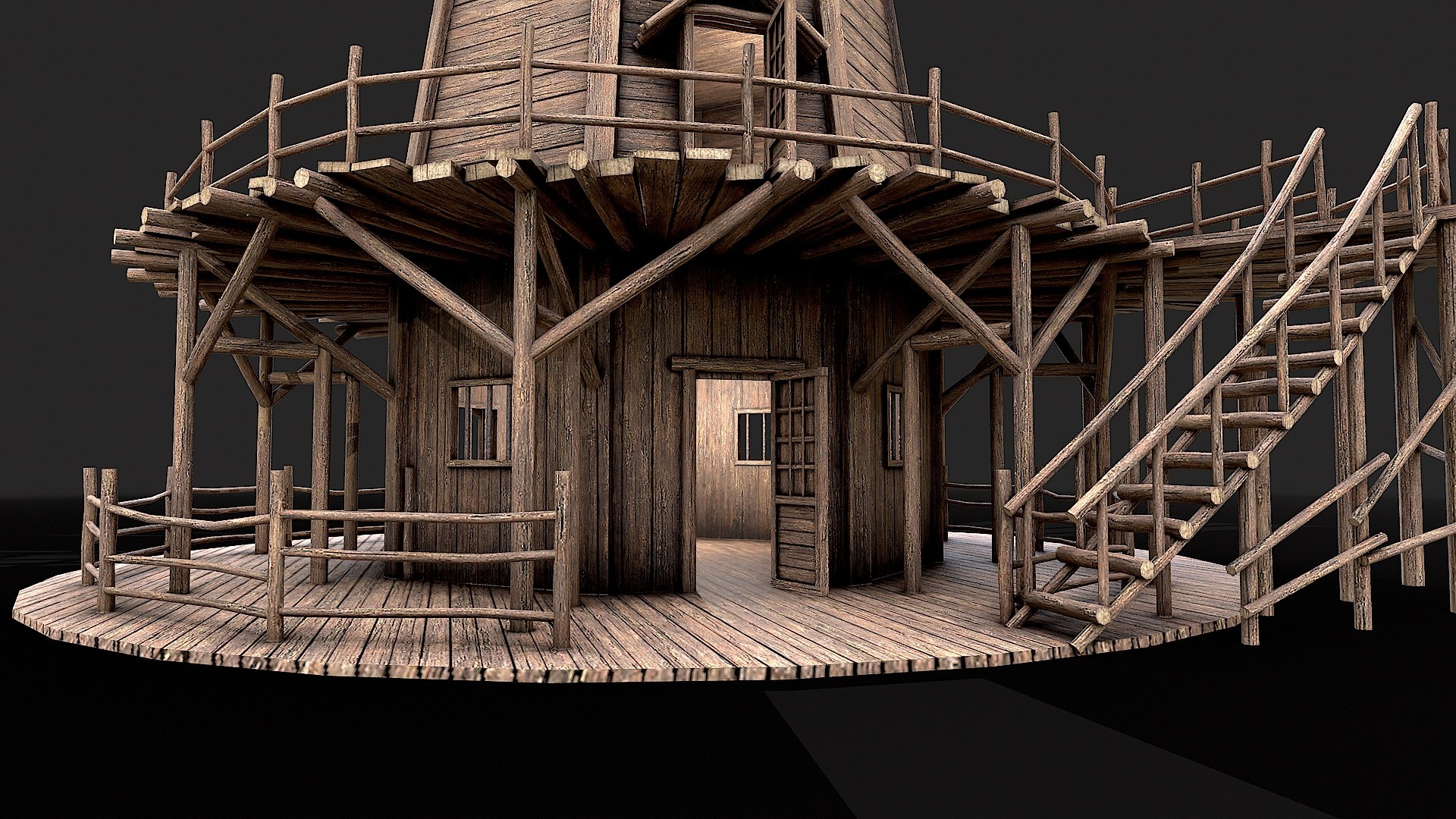 3D Medieval Wooden Windmill Low Poly PBR - TurboSquid 2360309