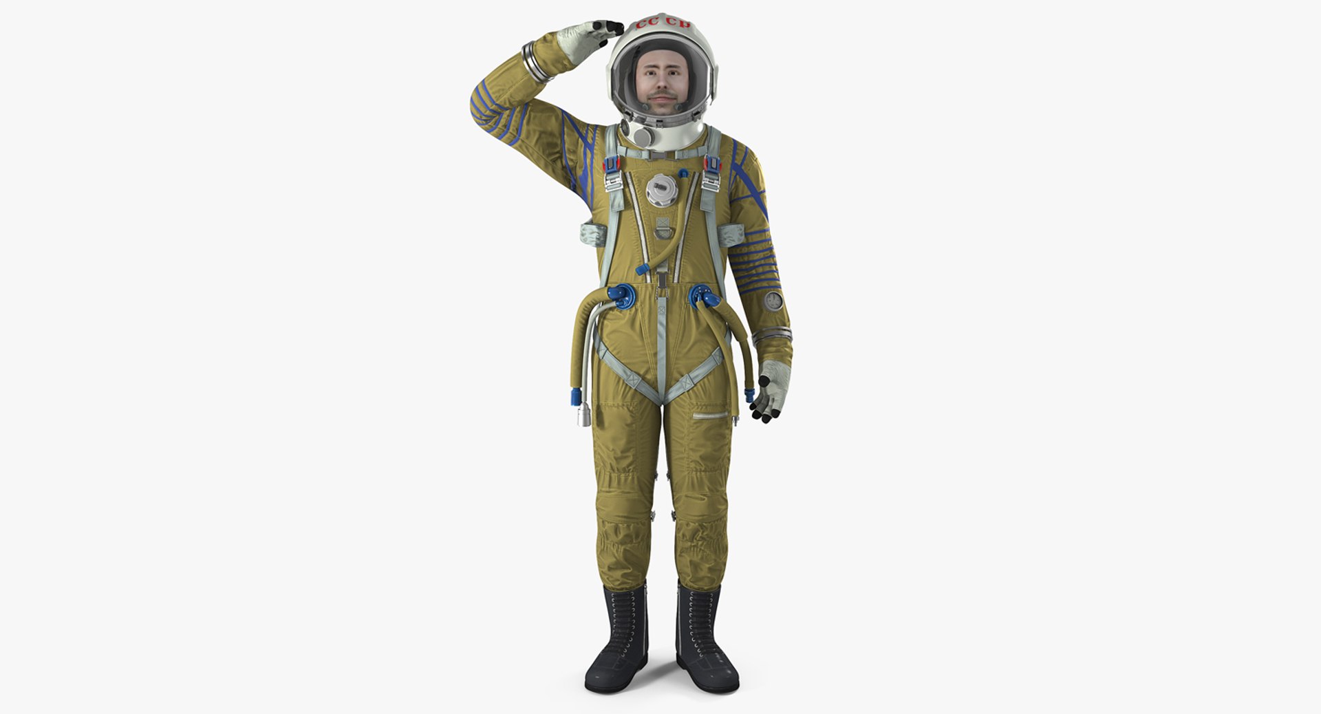 USSR Astronaut Wearing Space Suit Strizh with SK-1 Helmet Rigged for Cinema 4D 3D Model 3D model preview