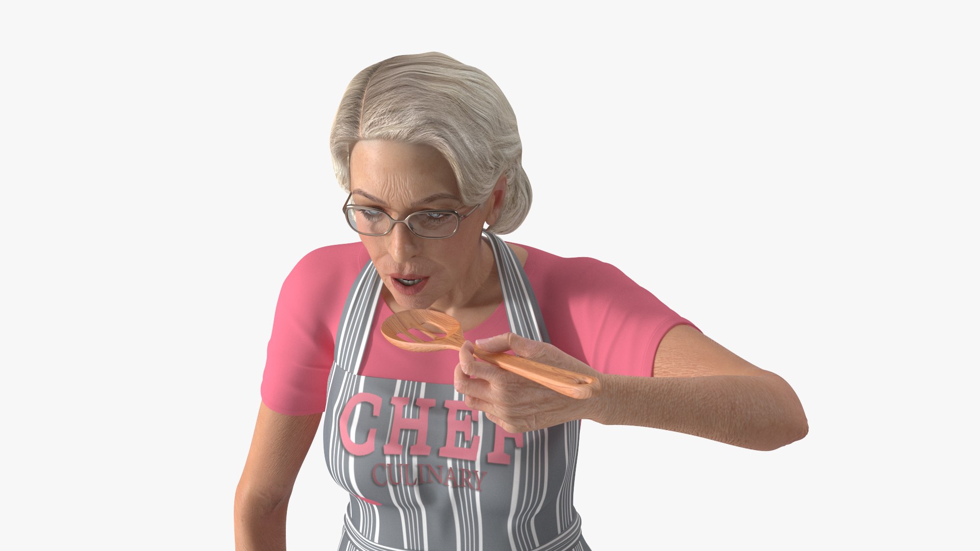 Elderly Female Chef with Apron Rigged for Cinema 4D