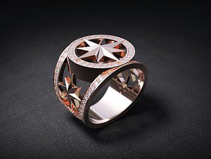 3D mens ring stones star