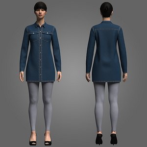3D Female Denim Dress with Legging