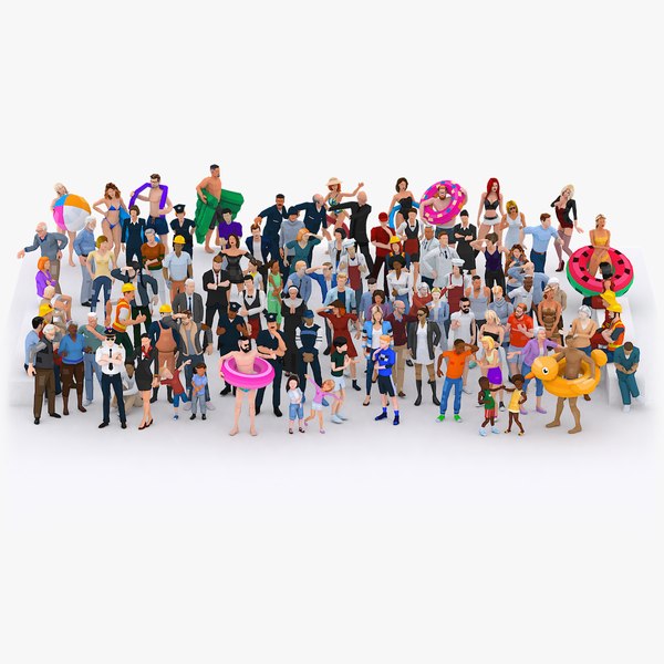 3D model populating people casual rig characters