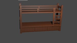 3D bunk bed with wood texture model