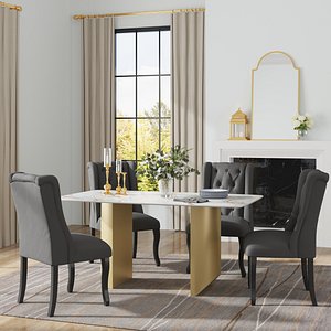 Light Luxury Dining Room with Marble Dining Table 3D Interior Scene