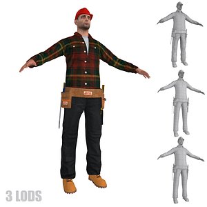 3d worker lods man model