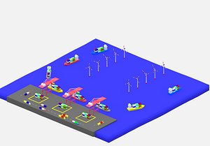 Simple Cartoon Container Port Low Poly