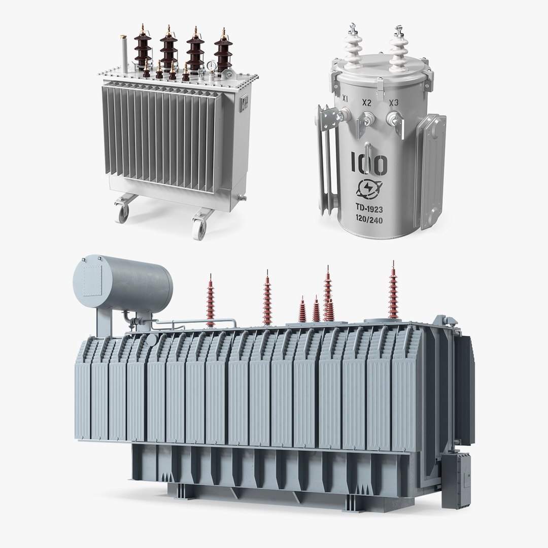 Electrical Transformers Collection 3D model for industrial visualization, technical presentation, simulation, product rendering, and animation