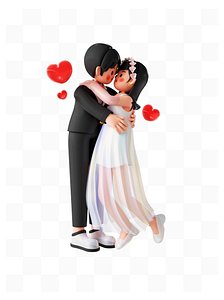 The bride and groom embrace