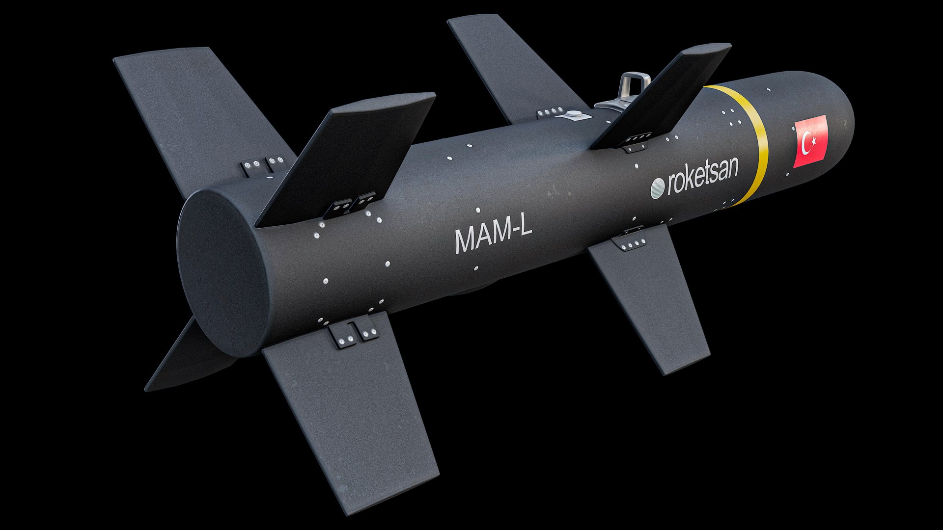 Roketsan MAM-L Smart Micro Munition Black PBR 3D model https://p.turbosquid.com/ts-thumb/Dm/JtO7MF/Te/r_maml_b_006/png/1771684923/1920x1080/fit_q87/1a90663b0f4913b34aced4510aca701e69a6f1c9/r_maml_b_006.jpg