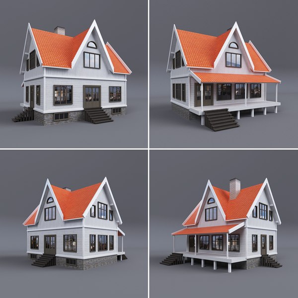 3d model family house terrace