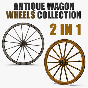 3D antique wagon wheels
