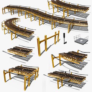 Kitbash Elevated railroad train track Chicago metro 3D model