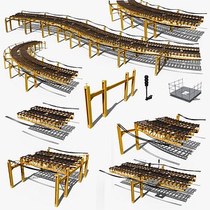 Kitbash Elevated railroad train track Chicago metro 3D model