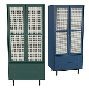Homary-Nordic Green Closet with 2-Drawer 2-Door Clothes Cabinet Rattan Woven 3D