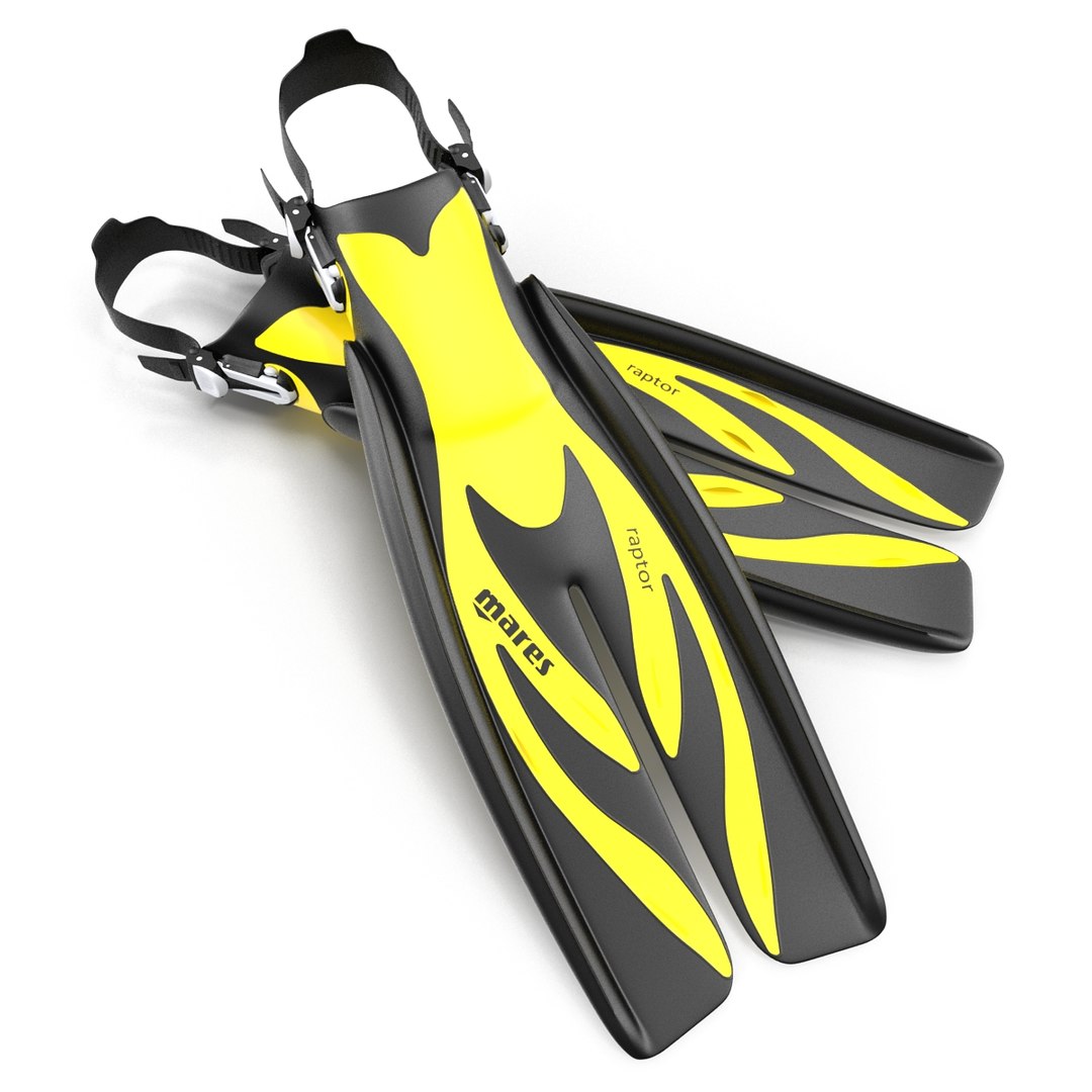 Swim Fins 3 Yellow 3D Model 3D model preview