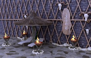 3D thatched sunshade cottage Modern