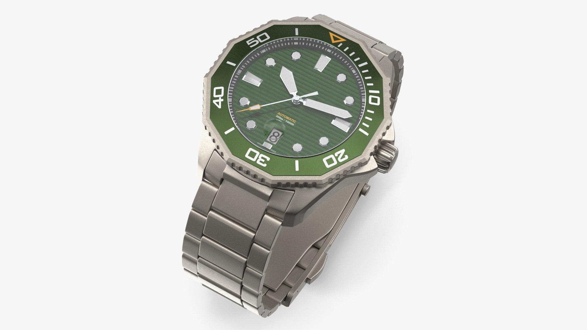 Water Resistant Analog Watch Green 3D model preview