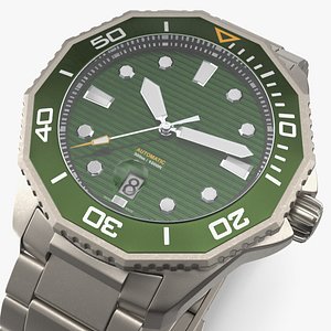 Water Resistant Analog Watch Green 3D model
