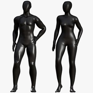 Rigged Mannequin Male and Female Black PBR