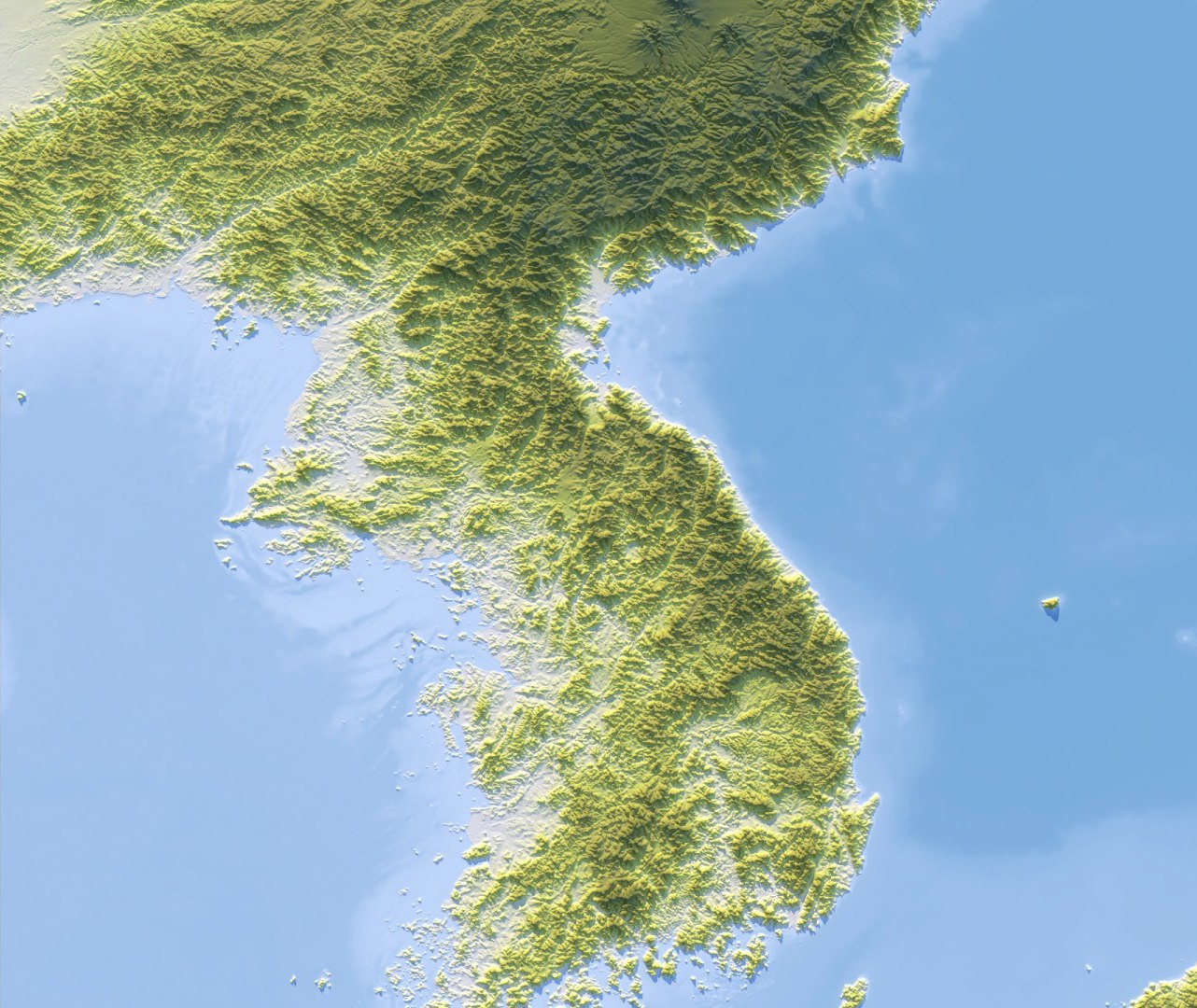 3D KOREAN PENINSULA Map - 19K Realistic Satellite Terrain - Elevation ...