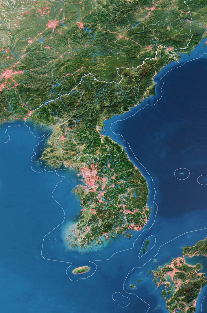 3D KOREAN PENINSULA Map - 19K Realistic Satellite Terrain - Elevation ...