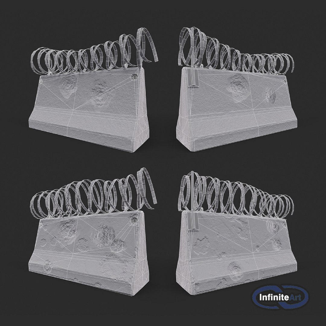 Concrete block with barbed wire. Barricade. model https://p.turbosquid.com/ts-thumb/Dn/adfRTC/He/roadblock12wirepreview/jpg/1625205345/1920x1080/fit_q87/16409460d14591f0f8d2536b9cc3fef4b219ba22/roadblock12wirepreview.jpg